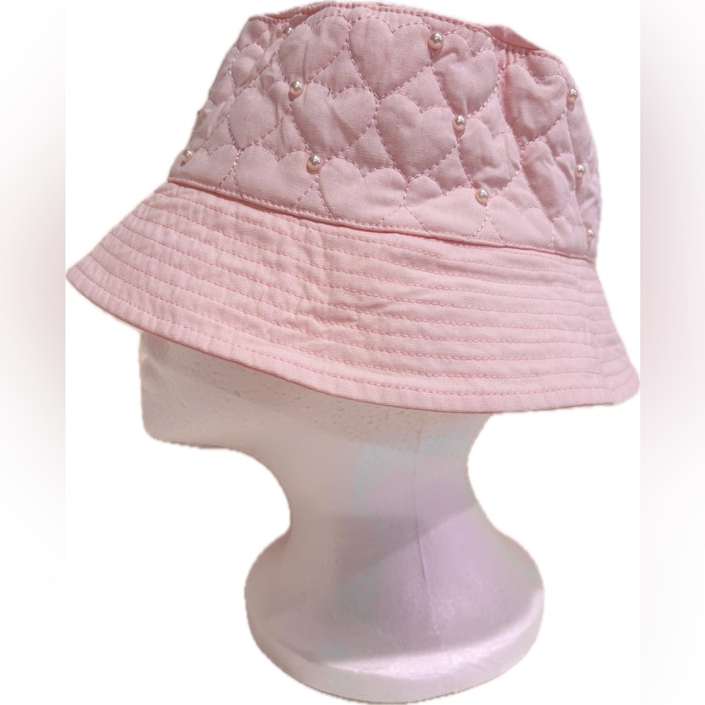 Icing Pink Cotton Bucket Hat with Faux Pearls